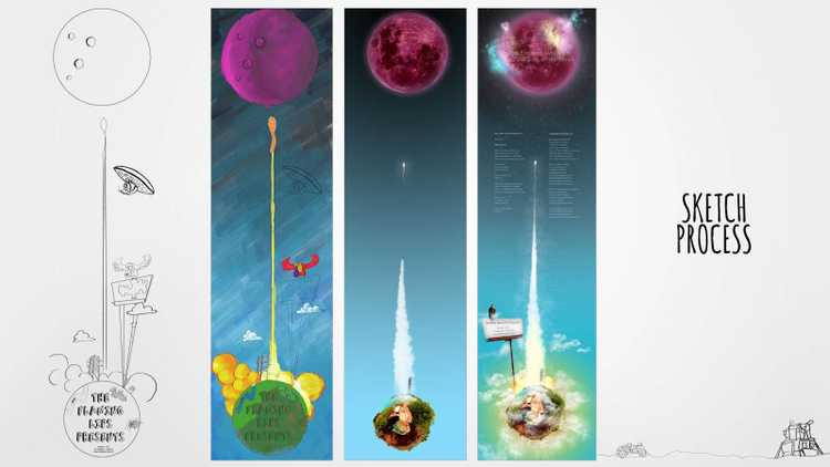 Process for album design Illustrates the various steps of the design process, from sketches to final rendering