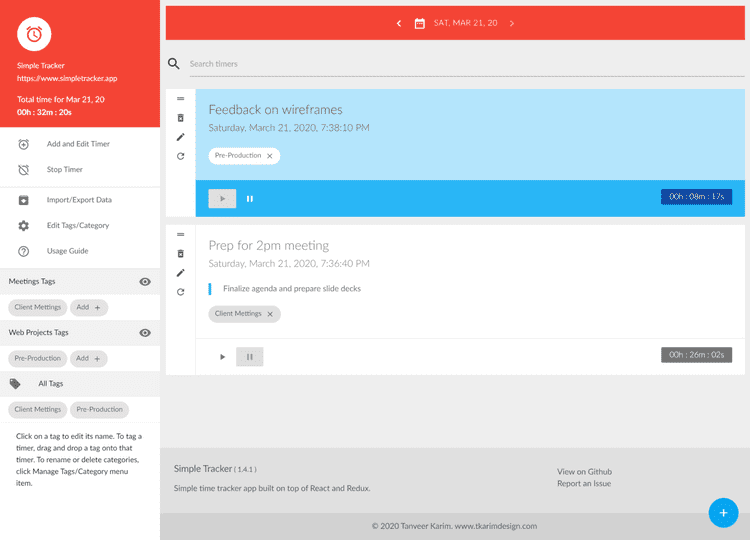 Simple Tracker - Time tracking app Screenshot of user interface showing timers
