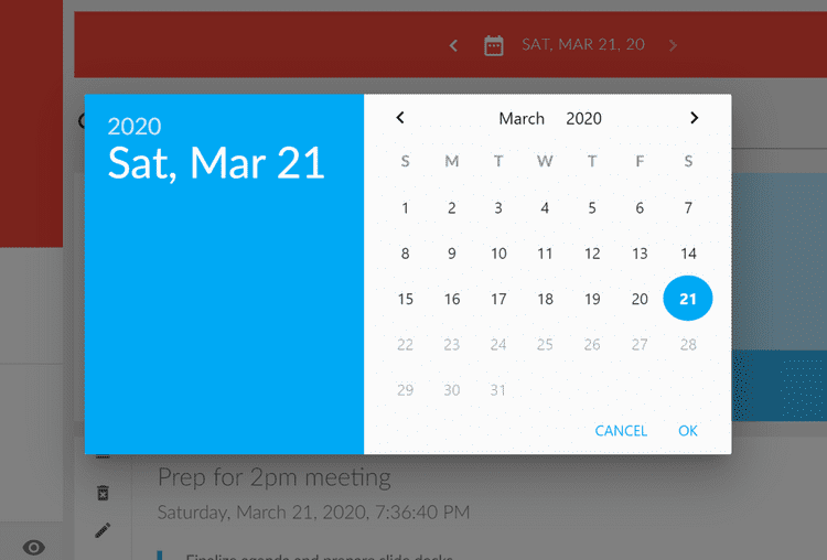 Simple Tracker - Calendar Screenshot showing calendar widget for browsing past times.