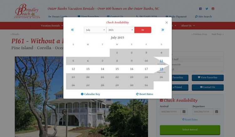 Search Calendar Large calendar showing availability for the rental property.