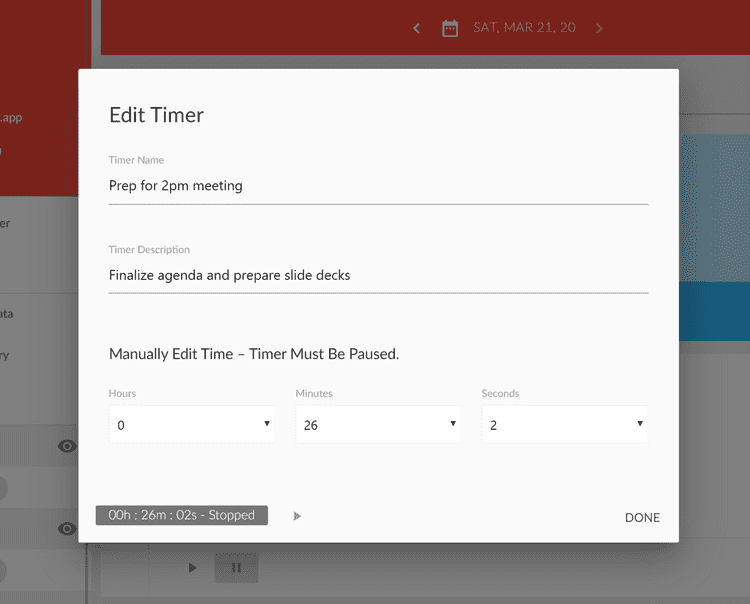Simple Tracker - Edit Timers Screenshot showing timer edit capability