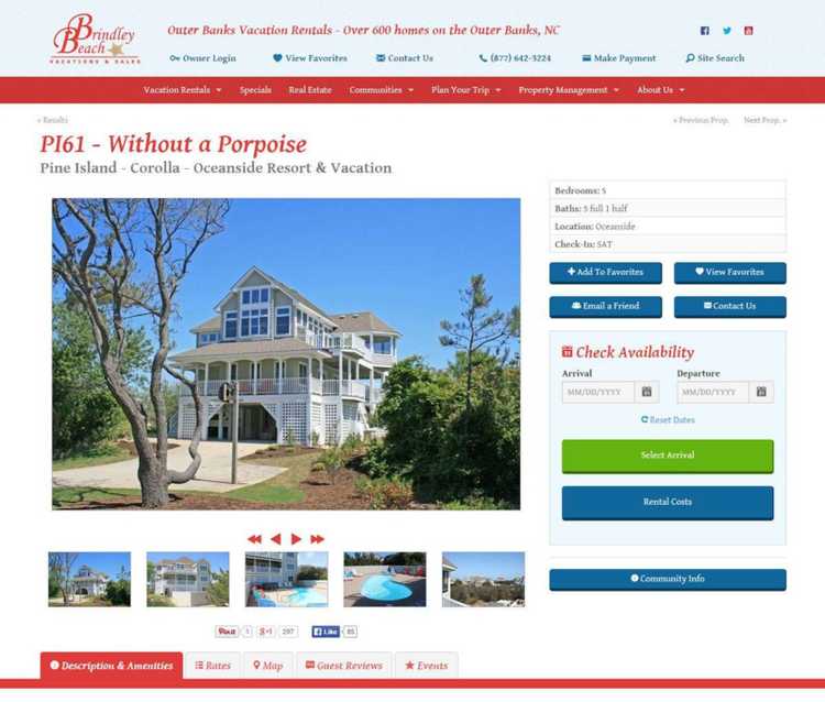 Property Details Page Property details page showing large images, description, search widget.