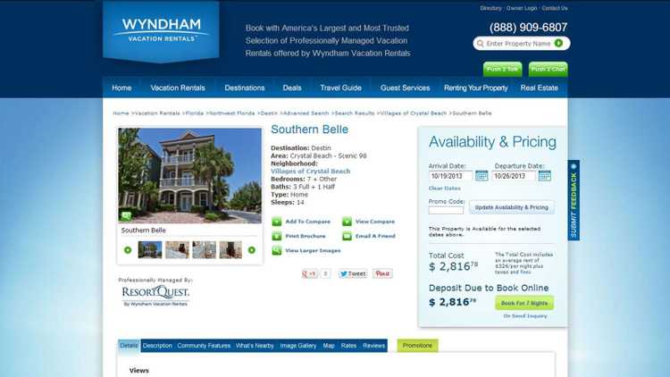 Availability Search Result Pricing detail shown after performing an availability search.